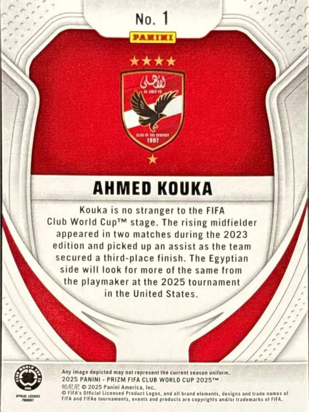 Panini Prizm Ahmed Kouka Al Ahly FC Rookie Soccer Trading Card